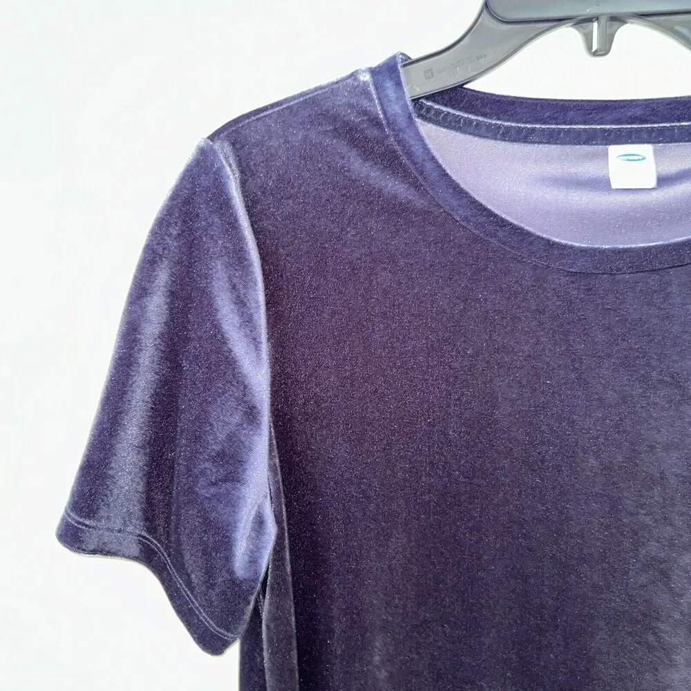 Old Navy Women’s Medium Dark Blue Velour Short Sleeve Top Shirt minimalist glam - Picture 3 of 14